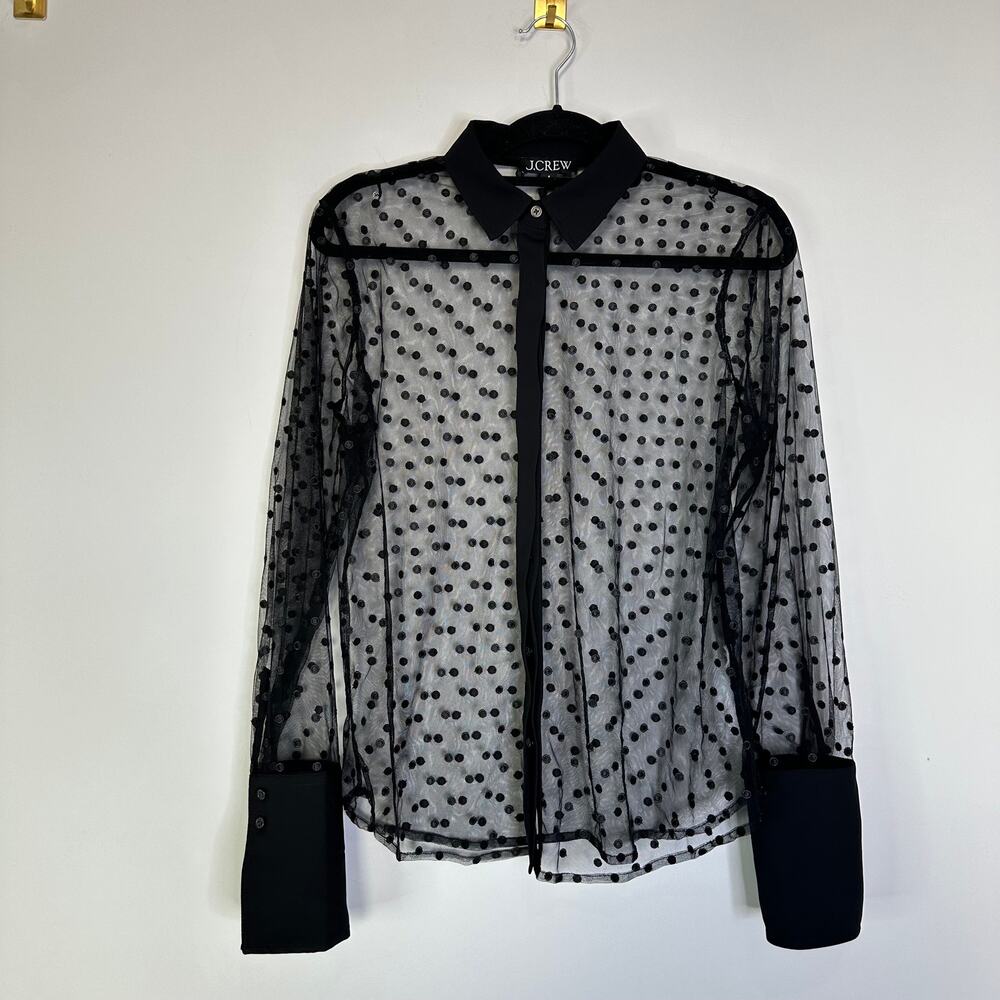 J.Crew Black Sheer Polka Dot Button-Down Shirt